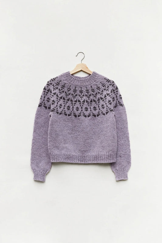 Strickpaket Høstlynggenser lila - Rauma Garn